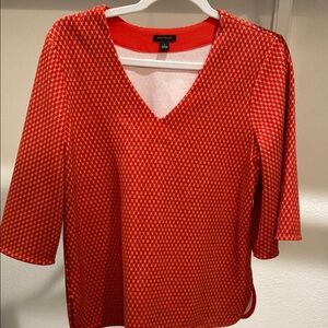 Ann Taylor Red and Cream Blouse with Textured Fabric